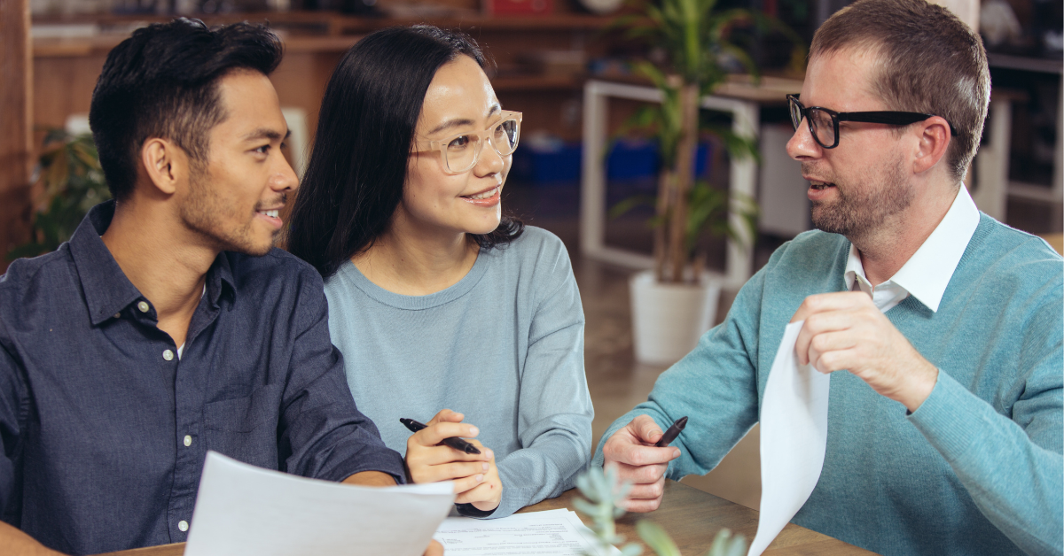 Couples discussing with an advisor on what can't happen if they can't repay a home equity loan